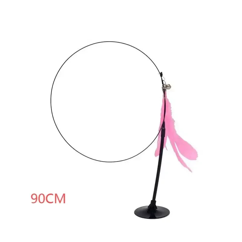 Cat Teaser Stick With Bell, Feather, Long Rod Suction Cup - Cutezy