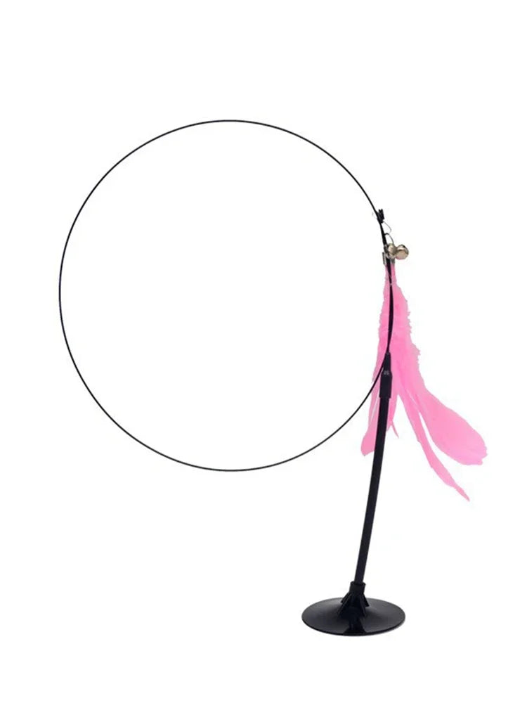 Cat Teaser Stick With Bell, Feather, Long Rod Suction Cup - Cutezy