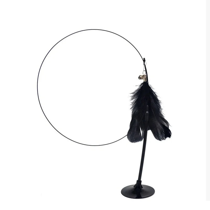 Cat Teaser Stick With Bell, Feather, Long Rod Suction Cup - Cutezy